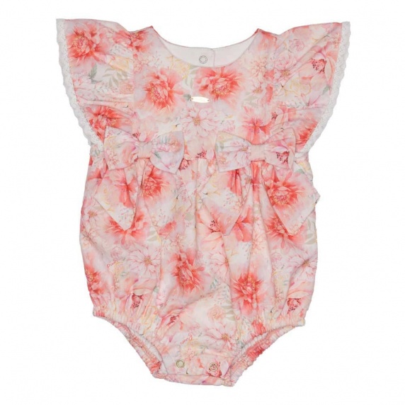 Macac�o Menina Curto Floral Coral