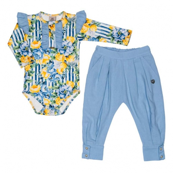 Conjunto Body Longo Floral Navy