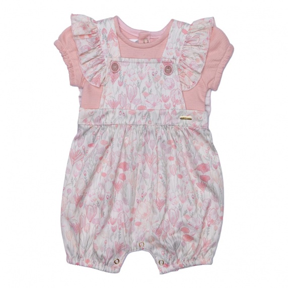 Macac�o Menina Jardineira Floral 