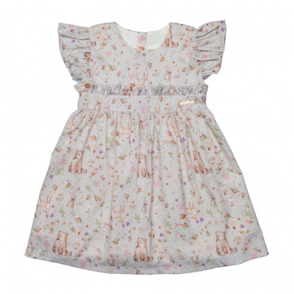 Vestido Floral Ursos Morango