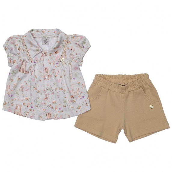 Conjunto Menina Urso Morango