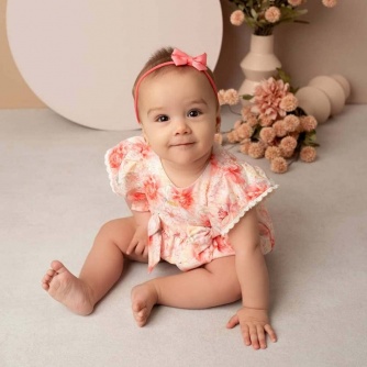 Macaco Menina Curto Floral Coral