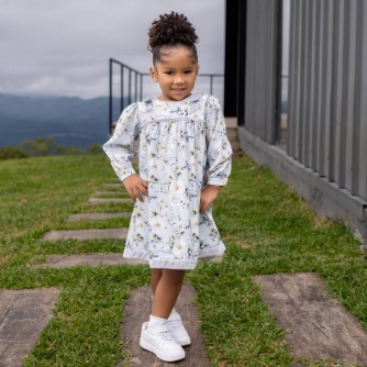 Vestido Menina Floral Azul